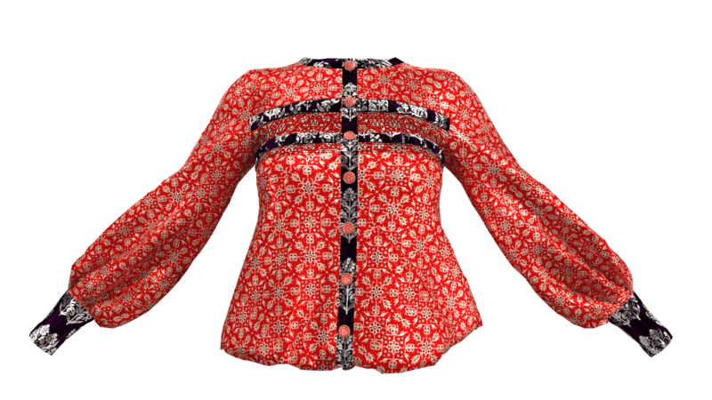 Red Geometric Print Shirt With Embroidery