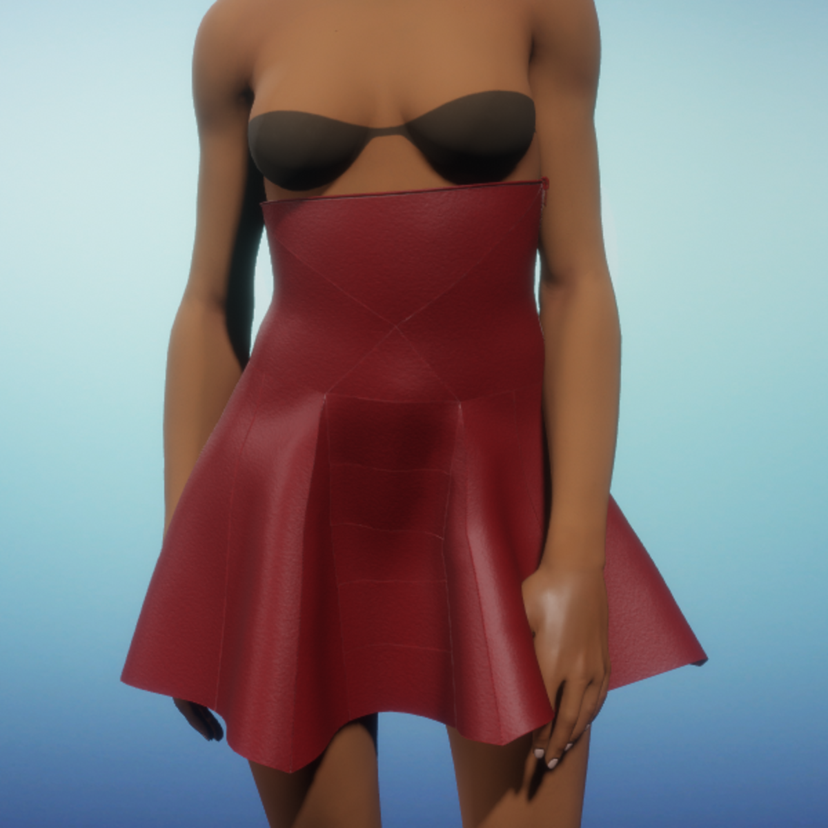 High Waist Skirt - Red Leather