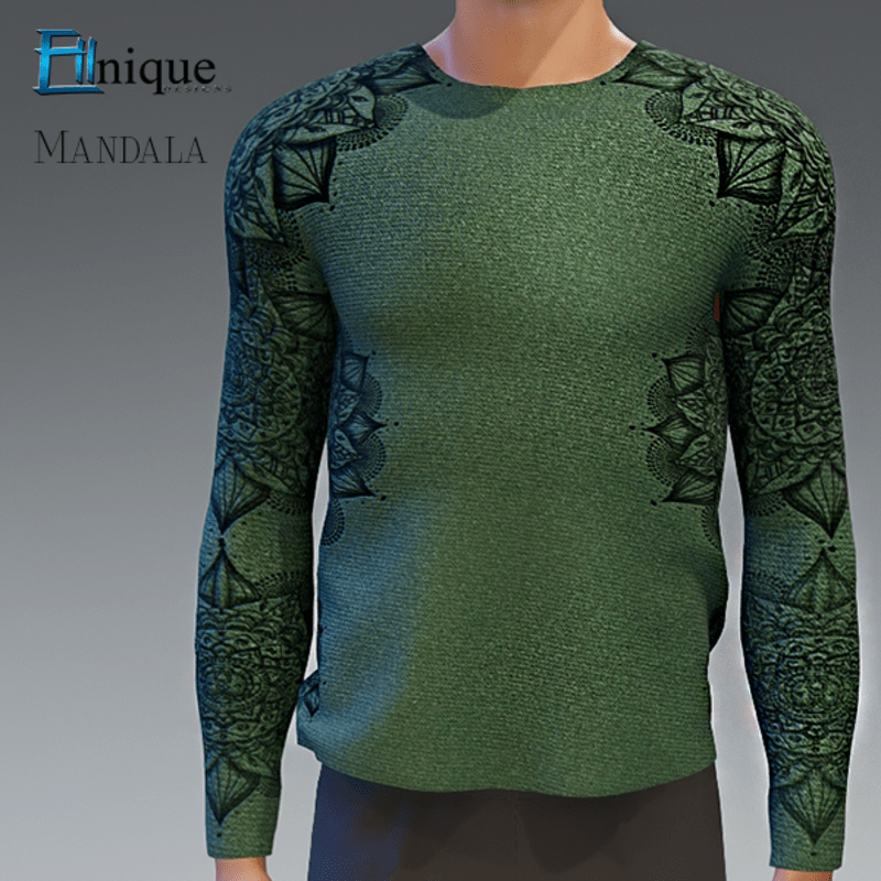 Mens Mandala Tatto Green Sweater