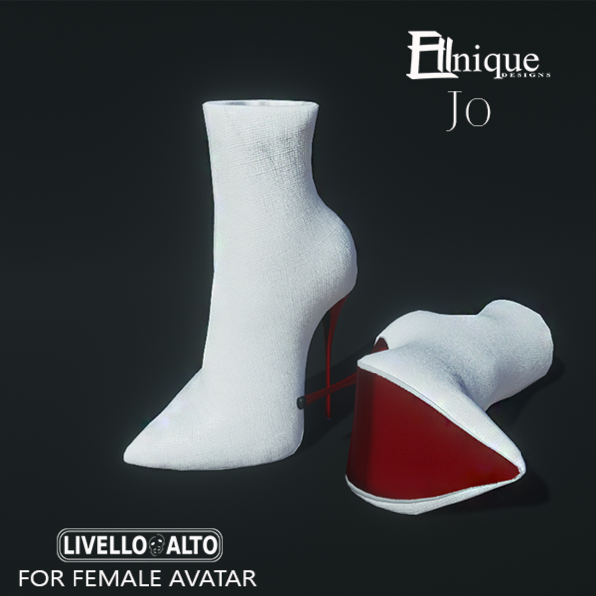Jo- White Leather Stiletto Ankle Boots, Red Base -for LIVELLO ALTO Female Avatar.