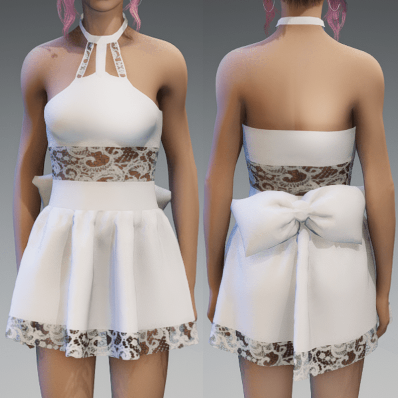 White Cute Partydress with a Bow and Lace