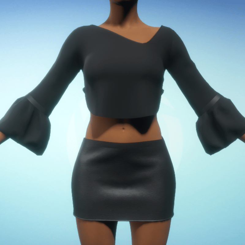 Cropped Bell-sleeve Top - Black Chiffon