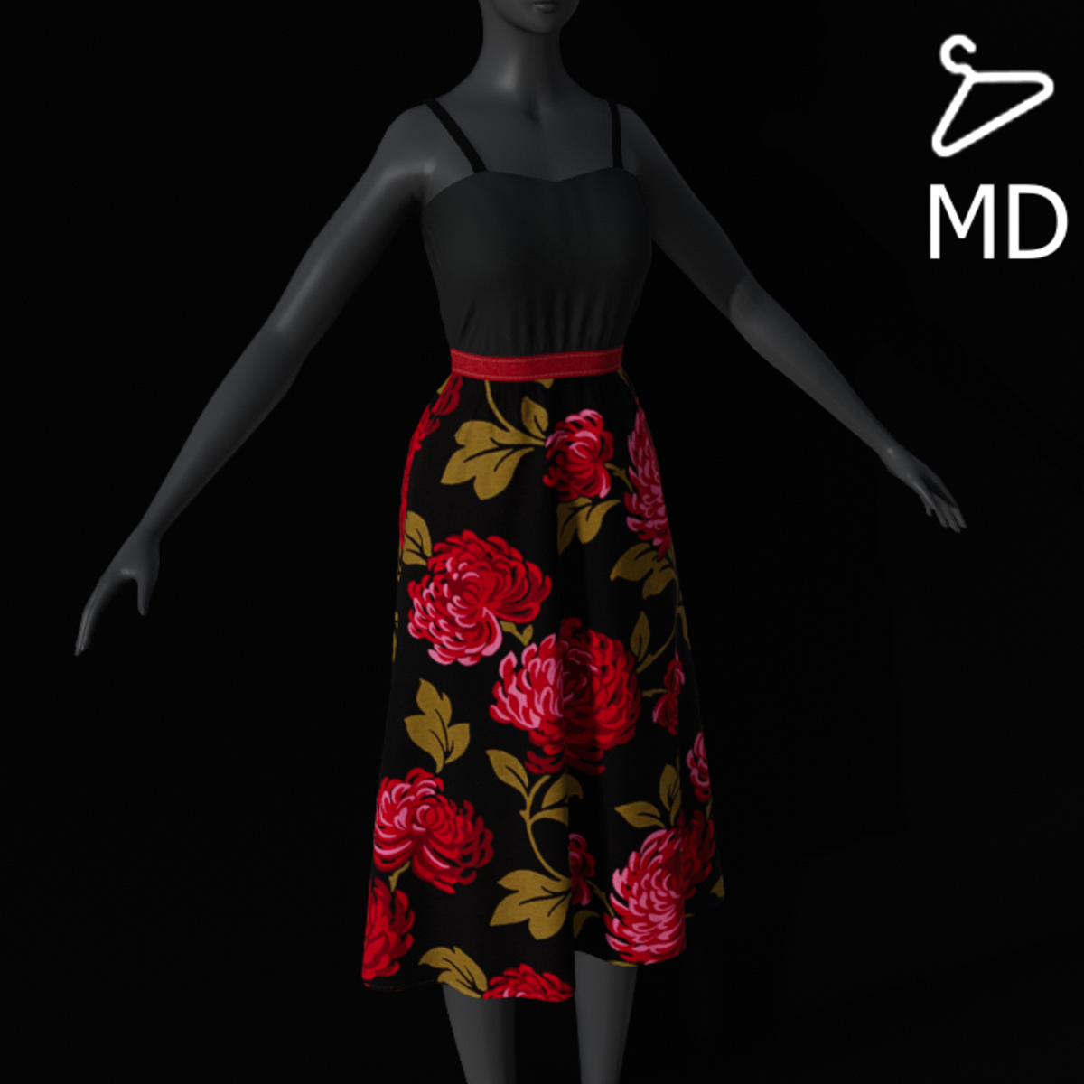 Red & Black Bloom - Summer Strap Dress
