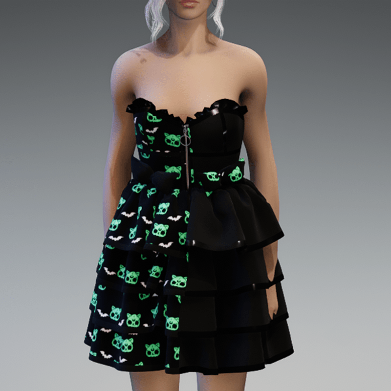 Lolita Dress V2 'Deadcats & Bats' with Bows in Black&Green