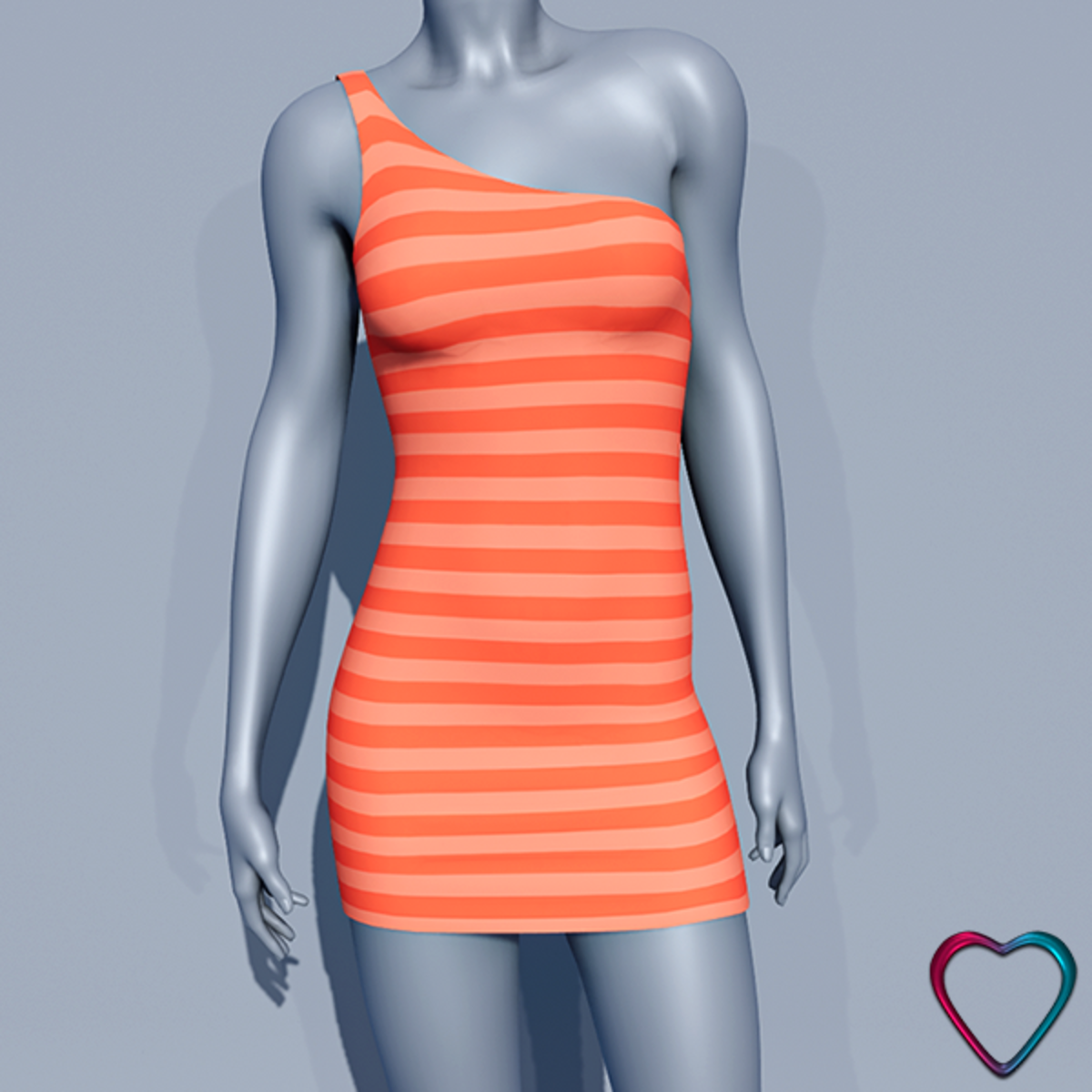 One Shoulder Striped Dress - Coral
