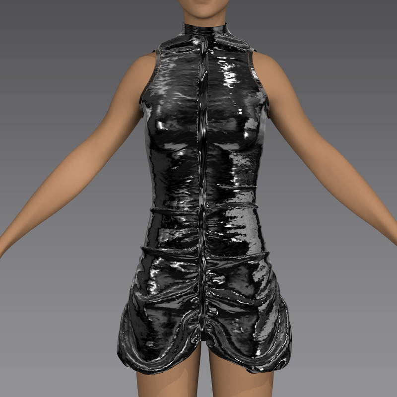 Leather Ruffel Dress Bleck