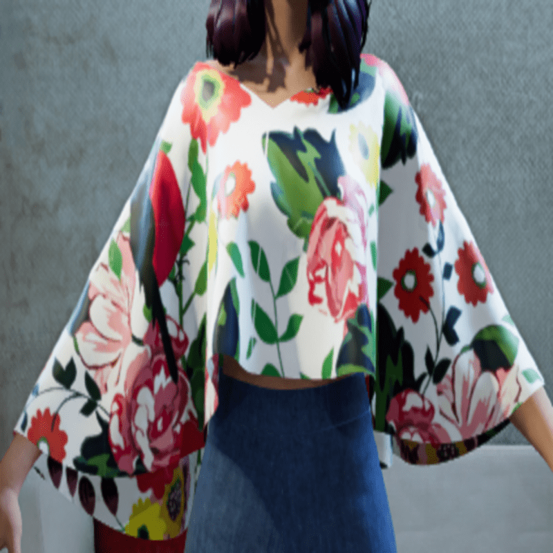 Poncho with Floral Bird print