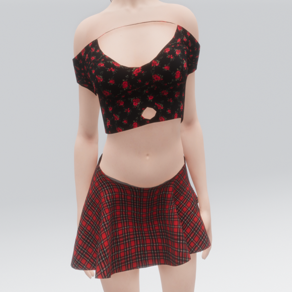 Red Glory Roses and Plaid Skirt (Swatch 4)