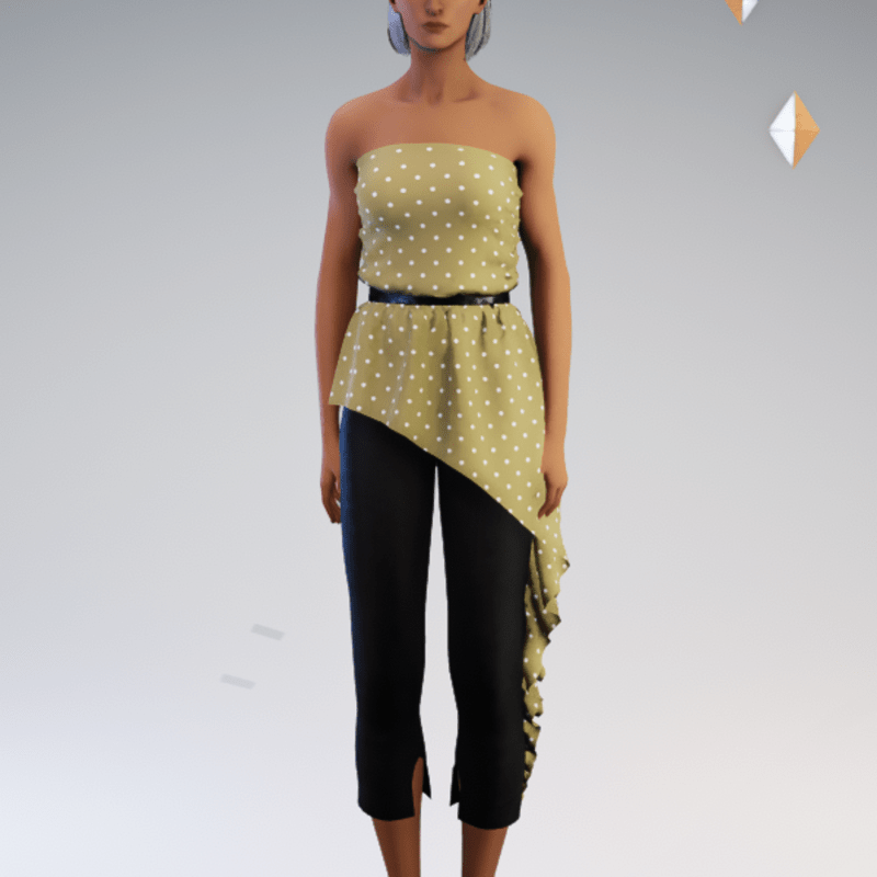 Peplum Pantsuit - Gold Polkadot