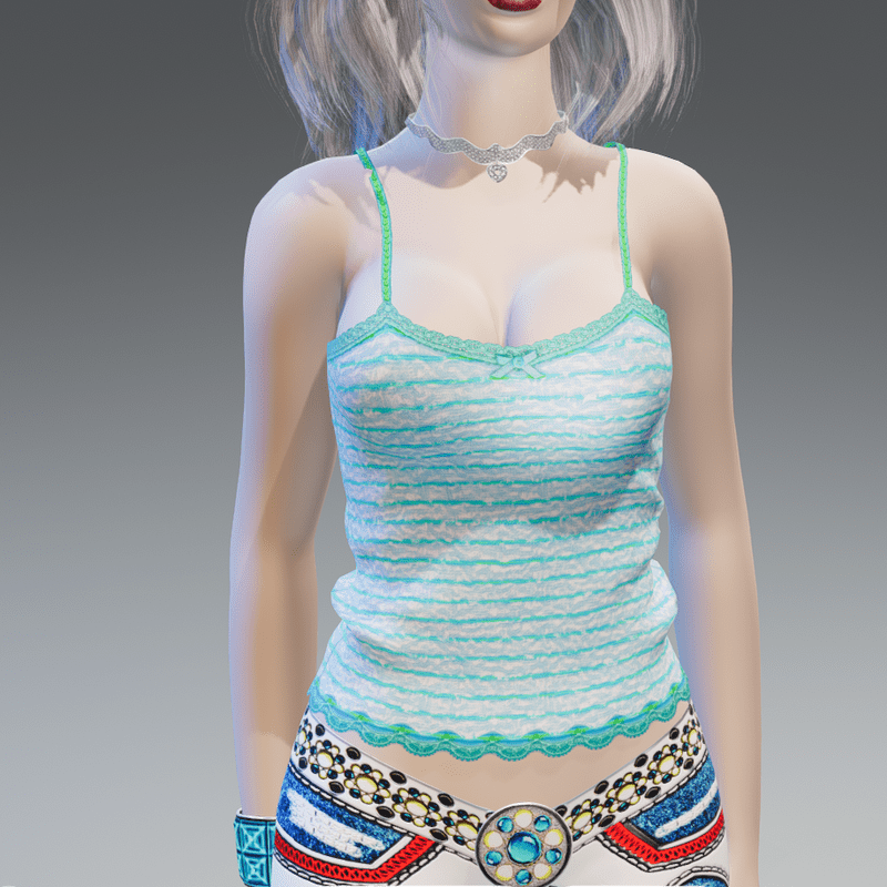 Vintage Blue-Stripes Long Tank-Top - Female