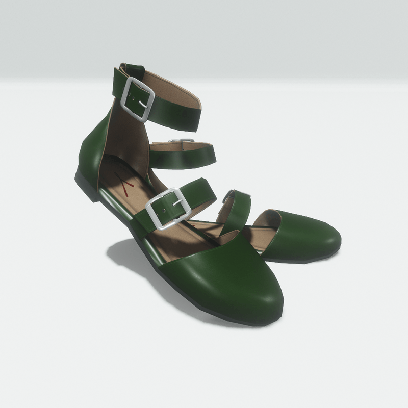Ankle buckle flat shoes - green