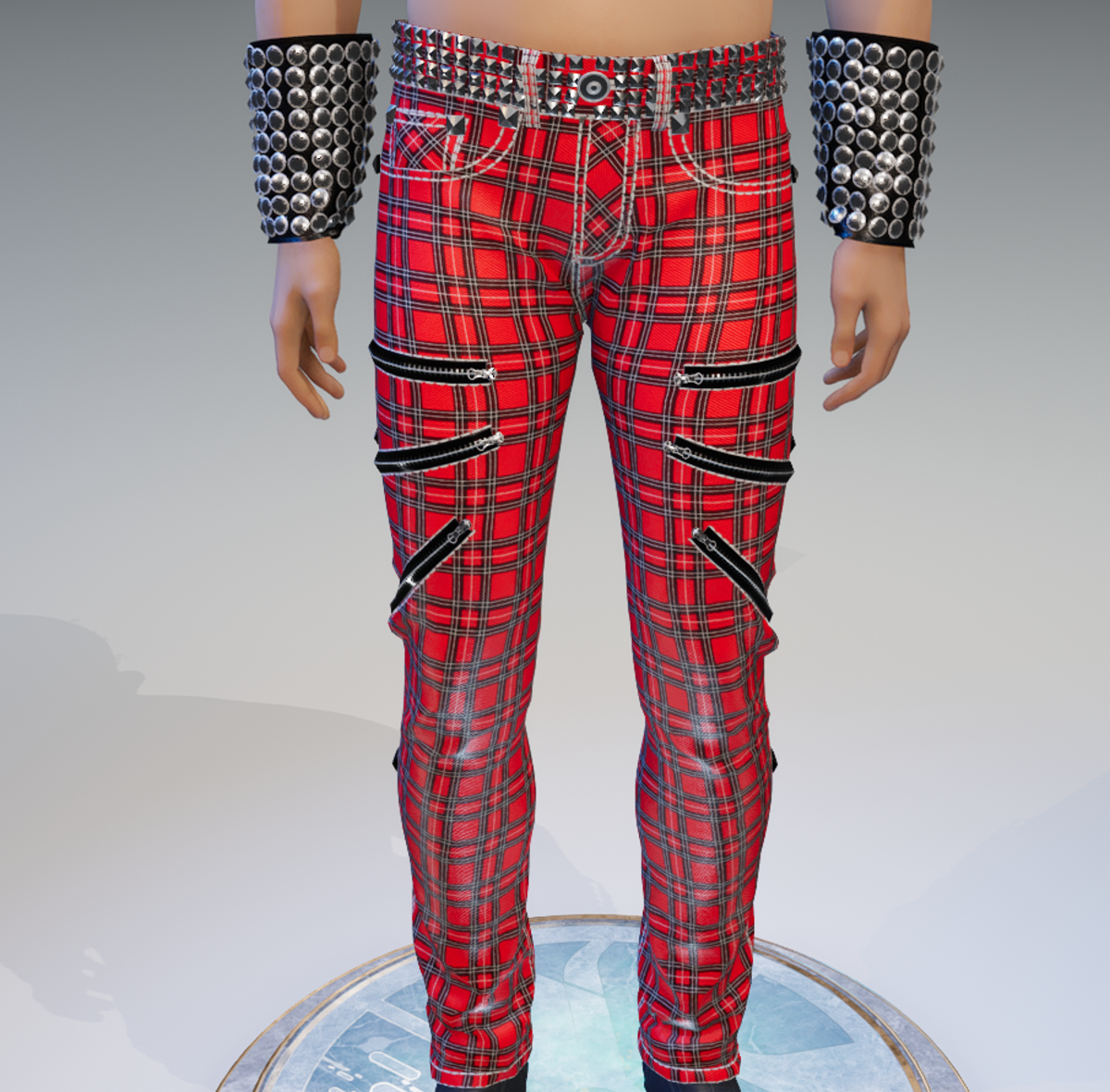 Punk Rock Chaos Red Plaid Jeans - Male