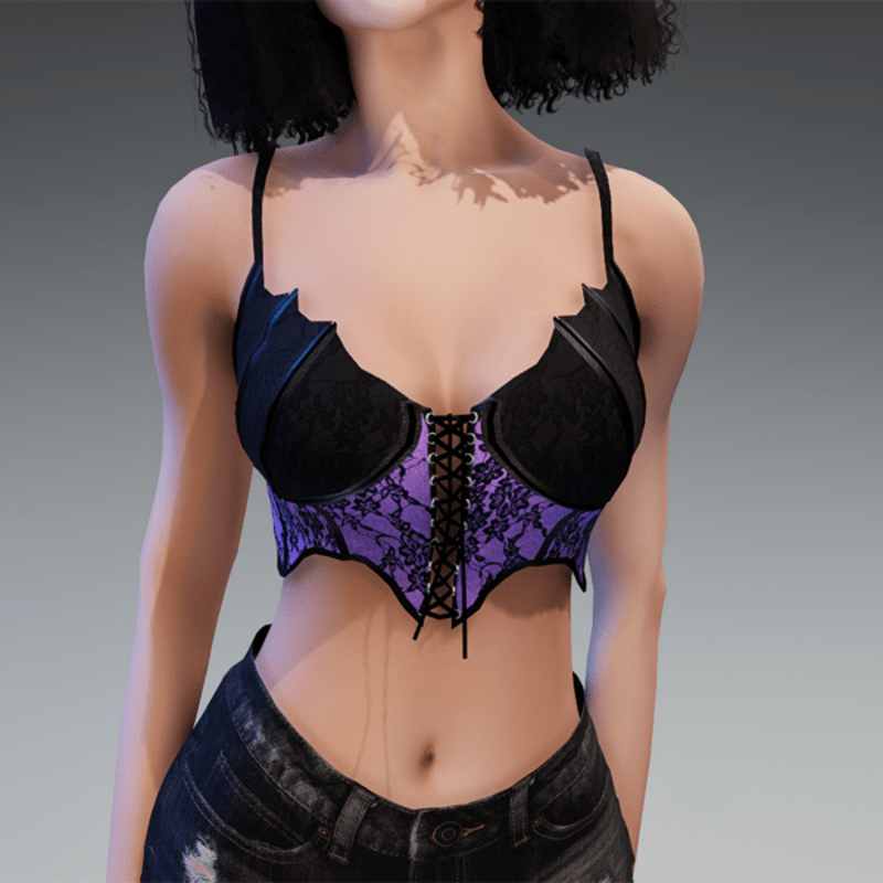 Goth Top "Miss Batfly" in Black & Lilac