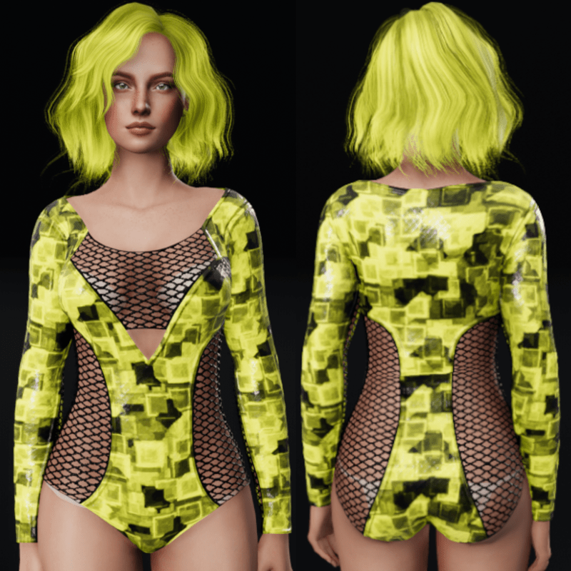 Cyber Cubes Bodysuit - Yellow