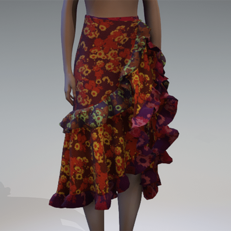 Orange red and gold daisy floral ruffle skirt