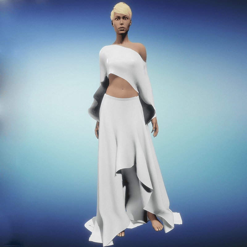 Skirt & Top | Sheer White Satin | "Assymetry" Collection