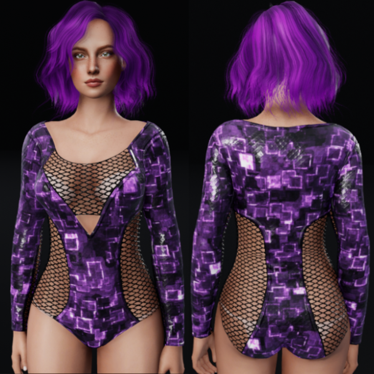Cyber Cubes Bodysuit - Dark Purple