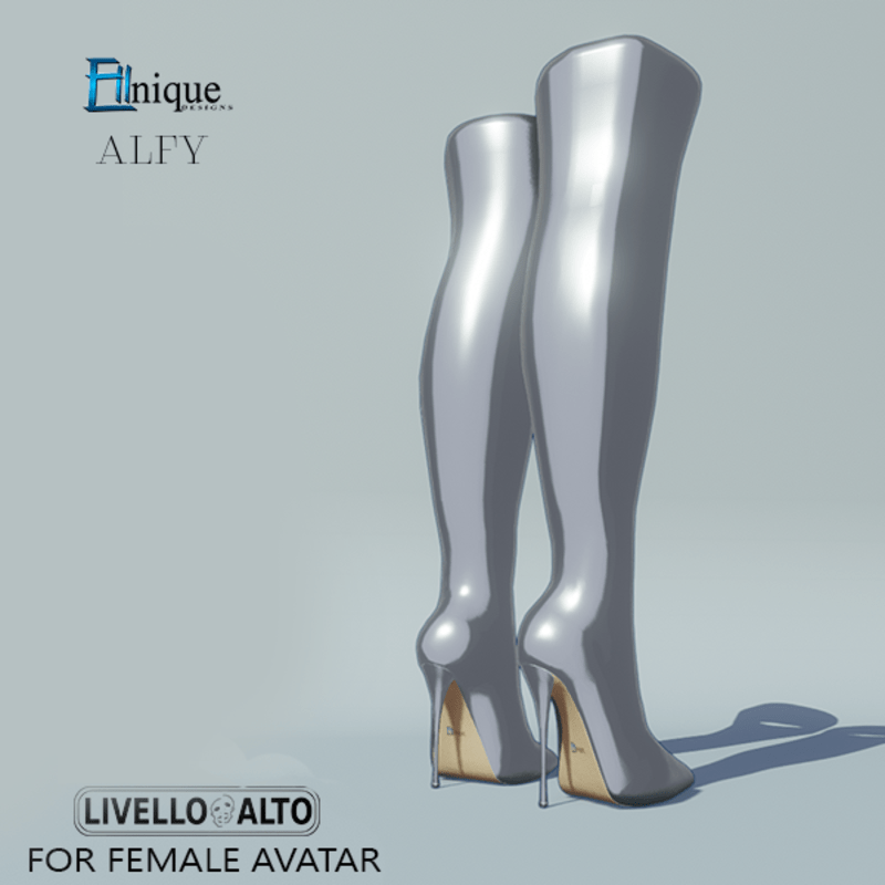Alfy Silver Shimmmer Thigh high Boots -for LIVELLO ALTO Female Avatar.