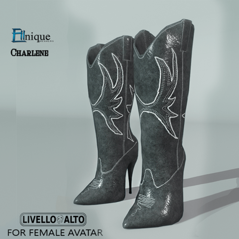 Charlene-Cowgirl Boots, Grey -for LIVELLO ALTO Female Avatar