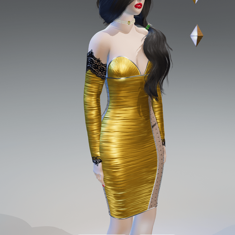 SGold Laced-Sides Arm-Gloves Ruched Bodycon Dress - Female