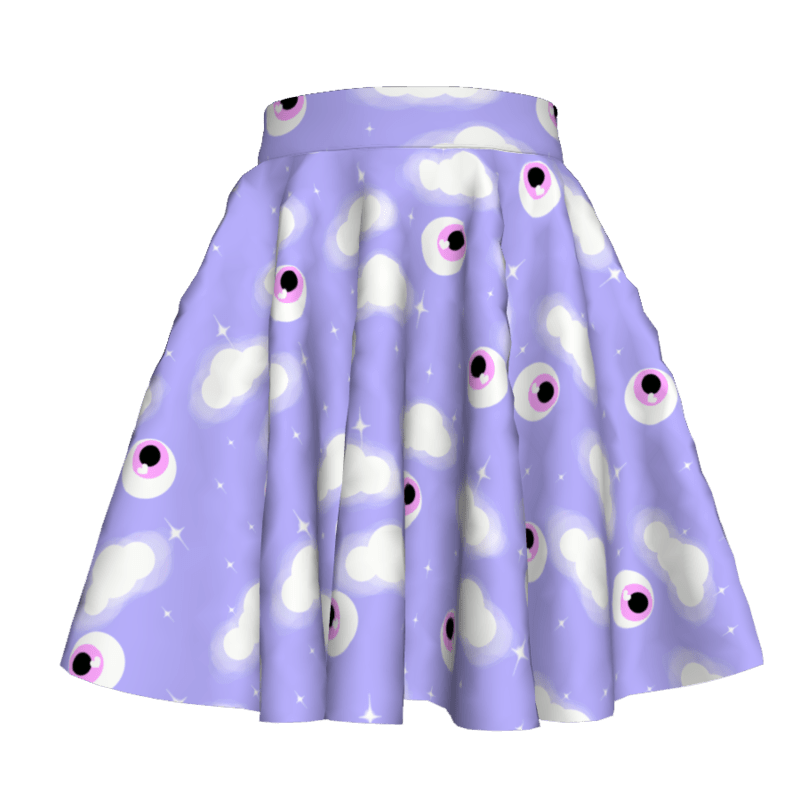 Purple Kawaii Eyeball Skater Skirt