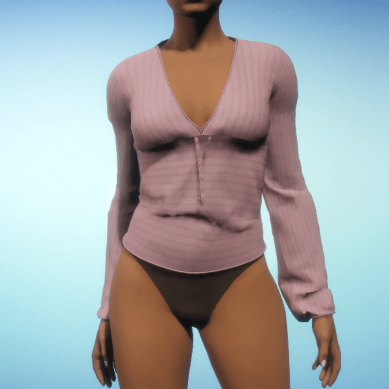 Ribbed V-Neck Top - Pink Cotton