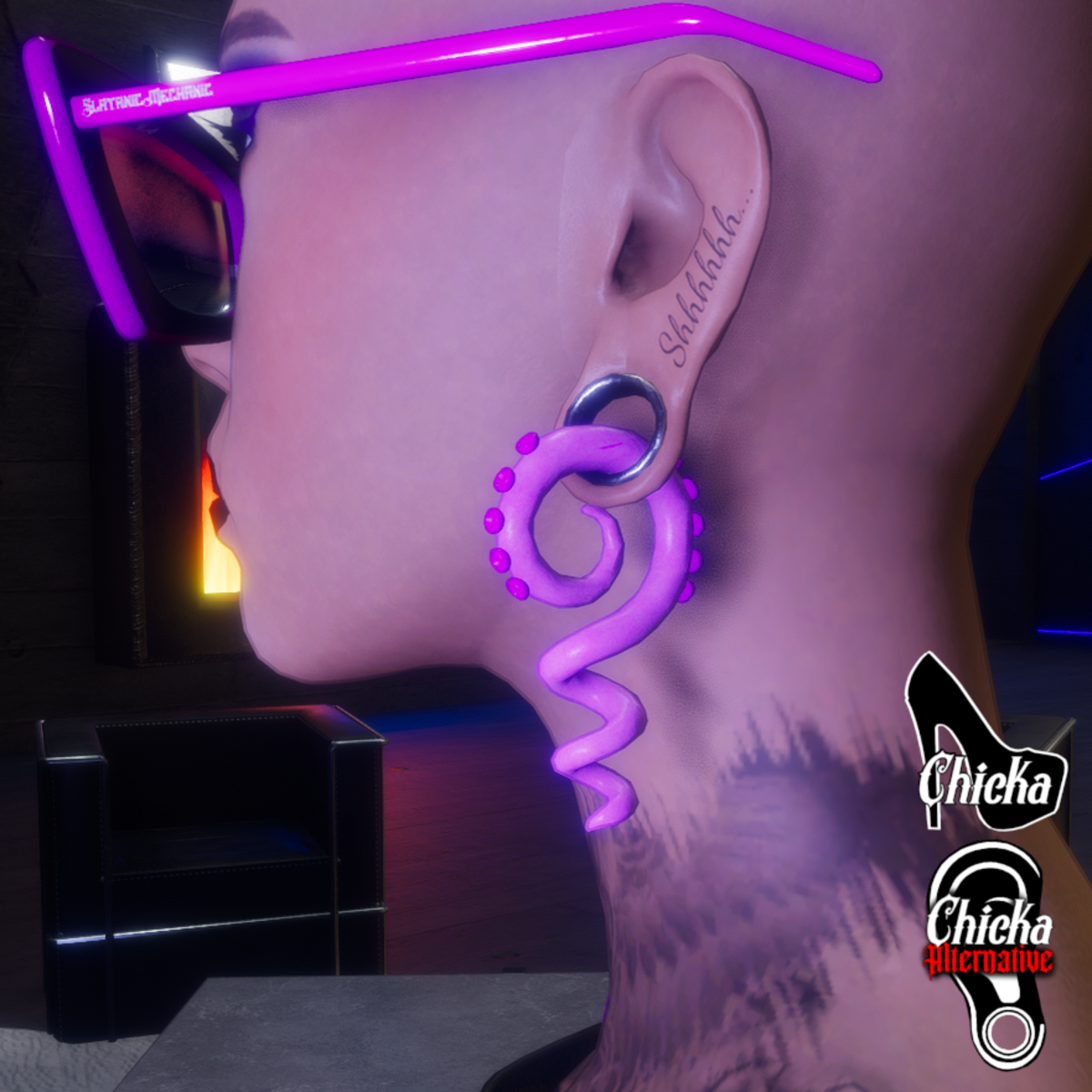Tentacal Pink Monster guaged earrings (CHICKA ALTERNATIVE AVATARS)