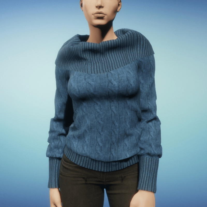 Cowl Neck Sweater - Blue