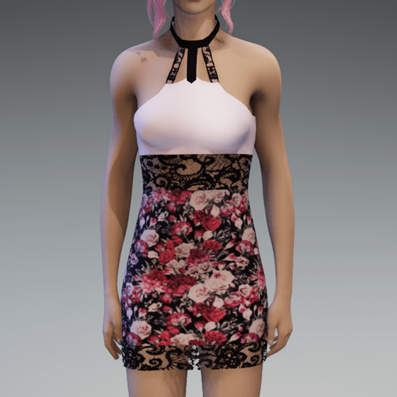 Partydress V2 with Roses5 Pattern and Lace