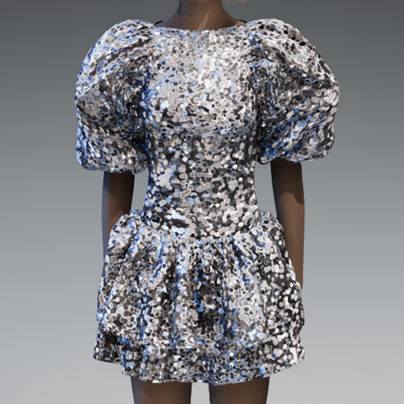 Silver Large glitter puff sleeve dress