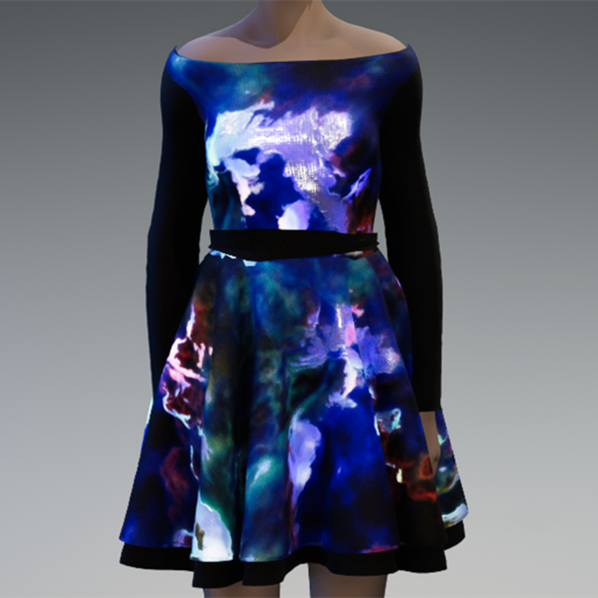 Emissive metallic brocade nebula dress