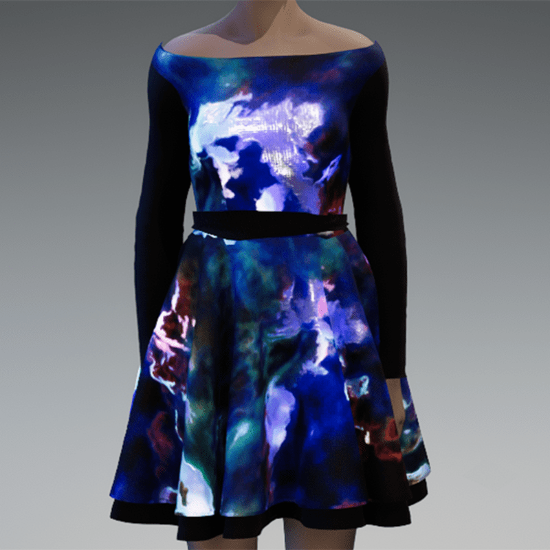 Emissive metallic brocade nebula dress
