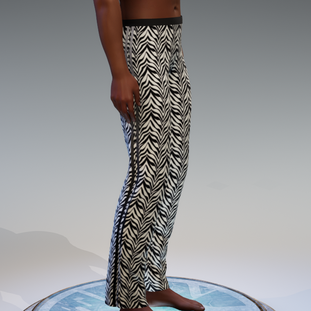 Zebra pattern pants with stripes