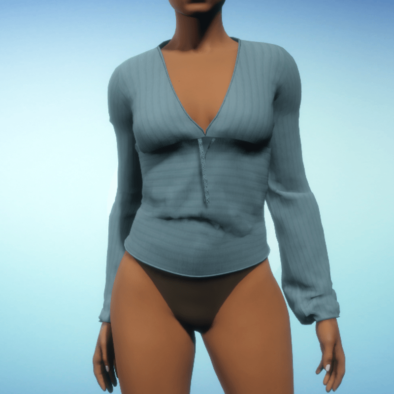 Ribbed V-Neck Top - Teal Cotton