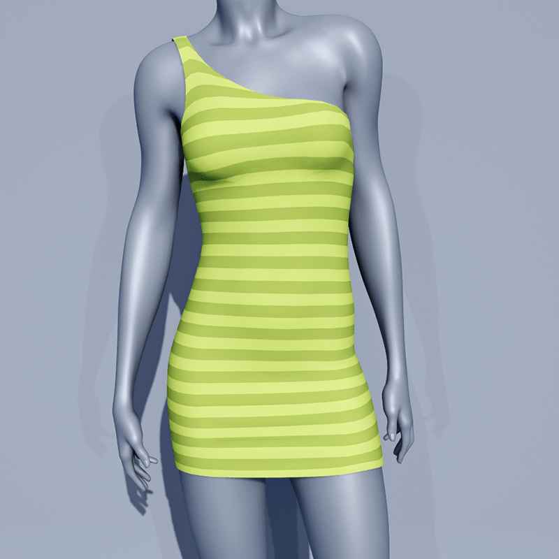 One Shoulder Striped Dress - Lime