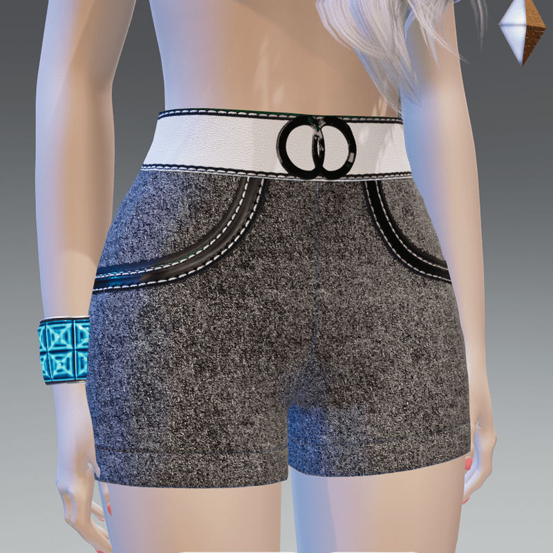 High Shorts w/Leather Belt Black-Denim - Female