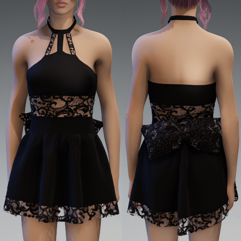 Black Cute Partydress with a Lace-Bow and Lace