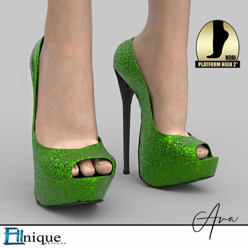 Ava Green Glitter 2" High Platform Heel. H2AI