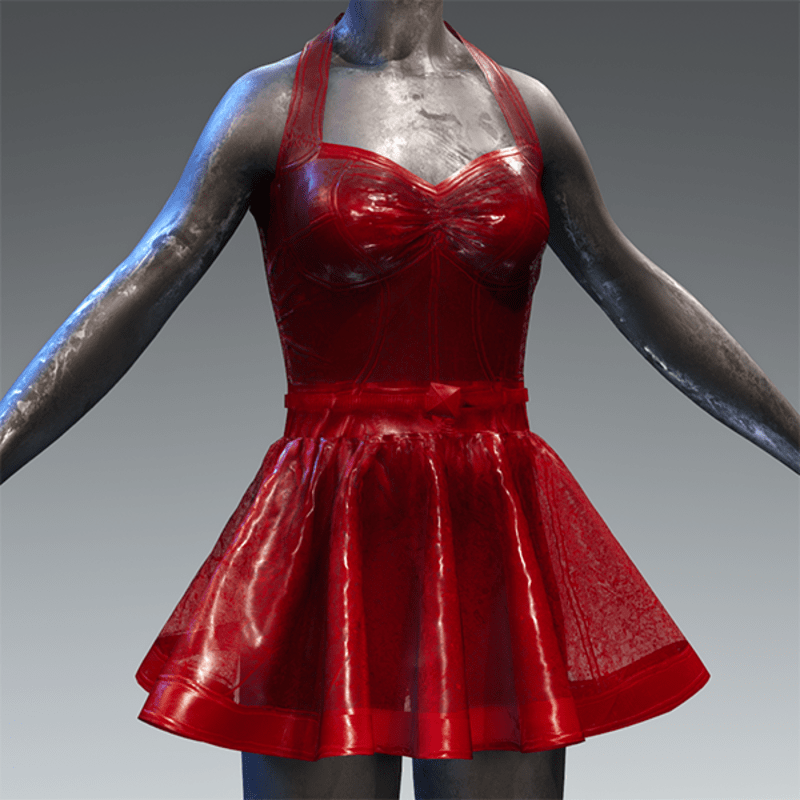 Latex Rubber Dress short Red translucent