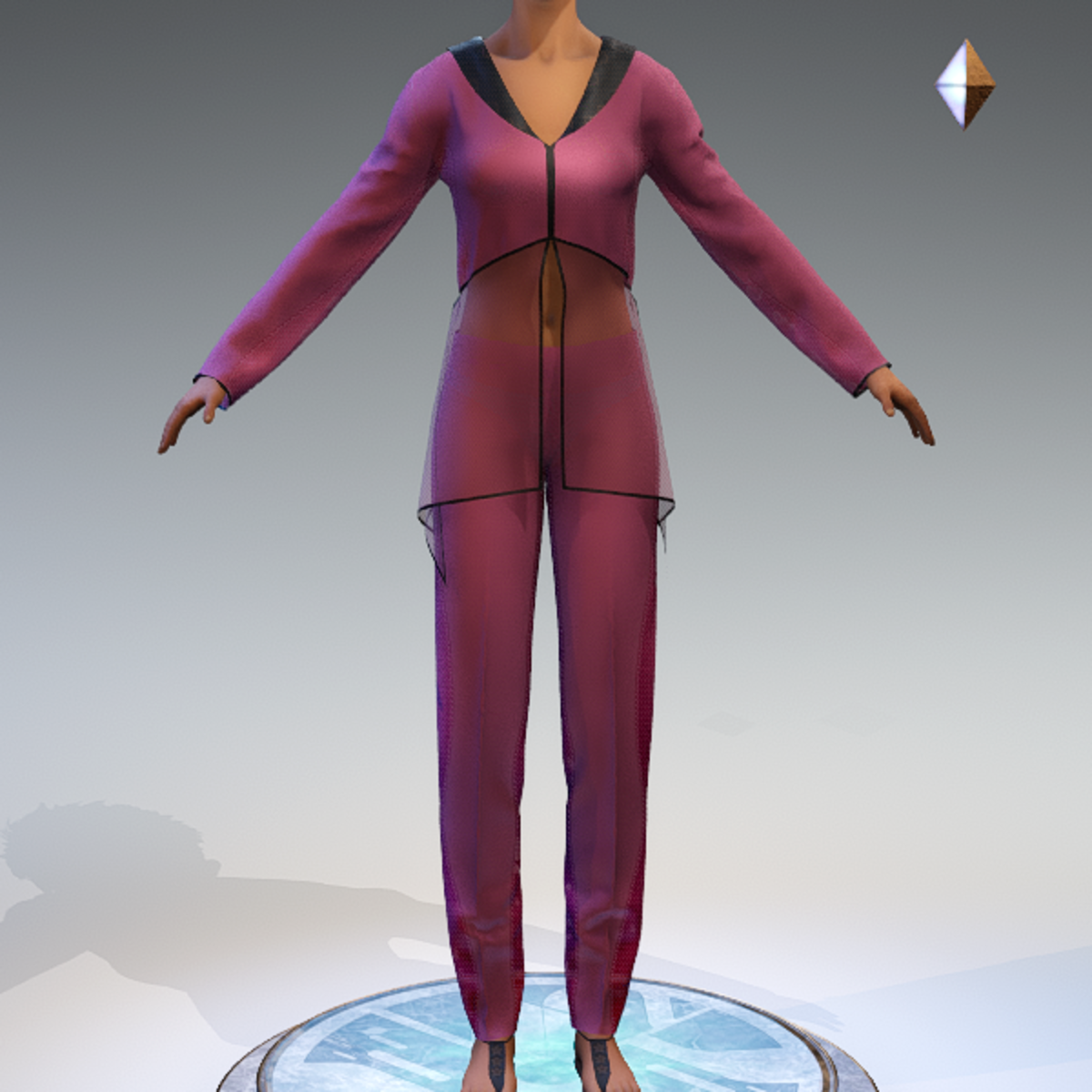 Sheer Tunic Suit - Pink Wool