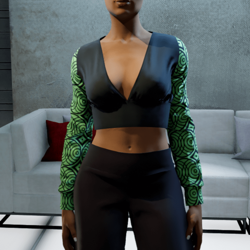 Cropped V-neck Blouse - Black and Lime Circles