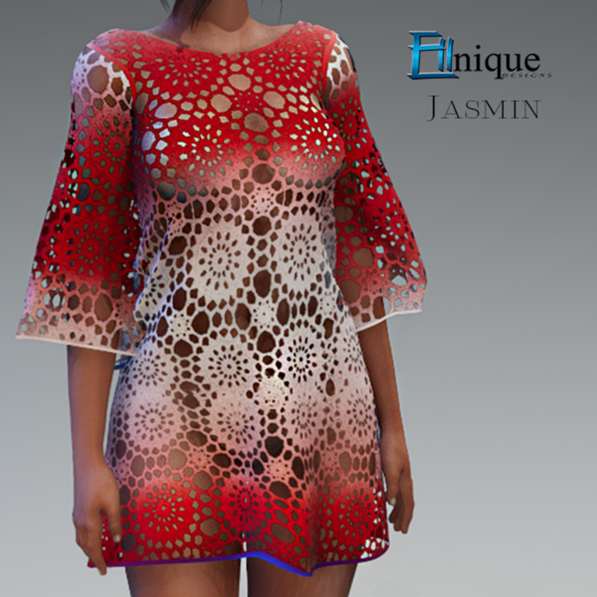 Jasmin Red White Mix Crochet Boho Dress