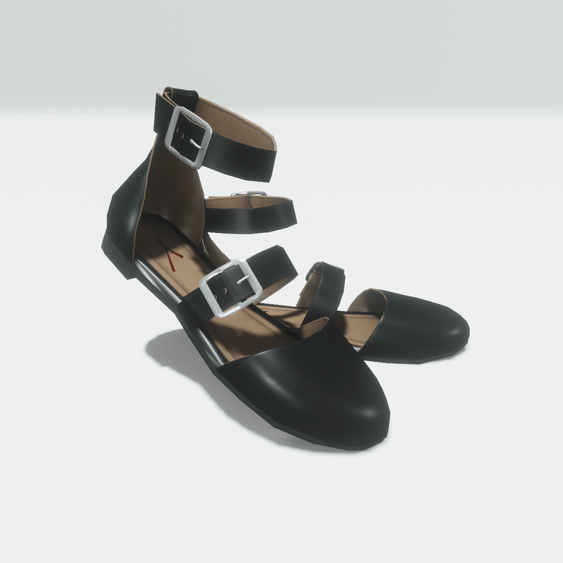 Ankle buckle flat shoes - black