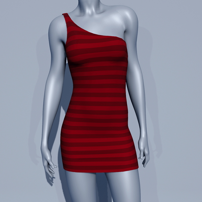 One Shoulder Striped Dress - Red