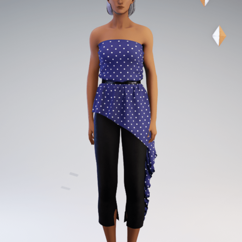 Peplum Pantsuit - Blue Polkadot