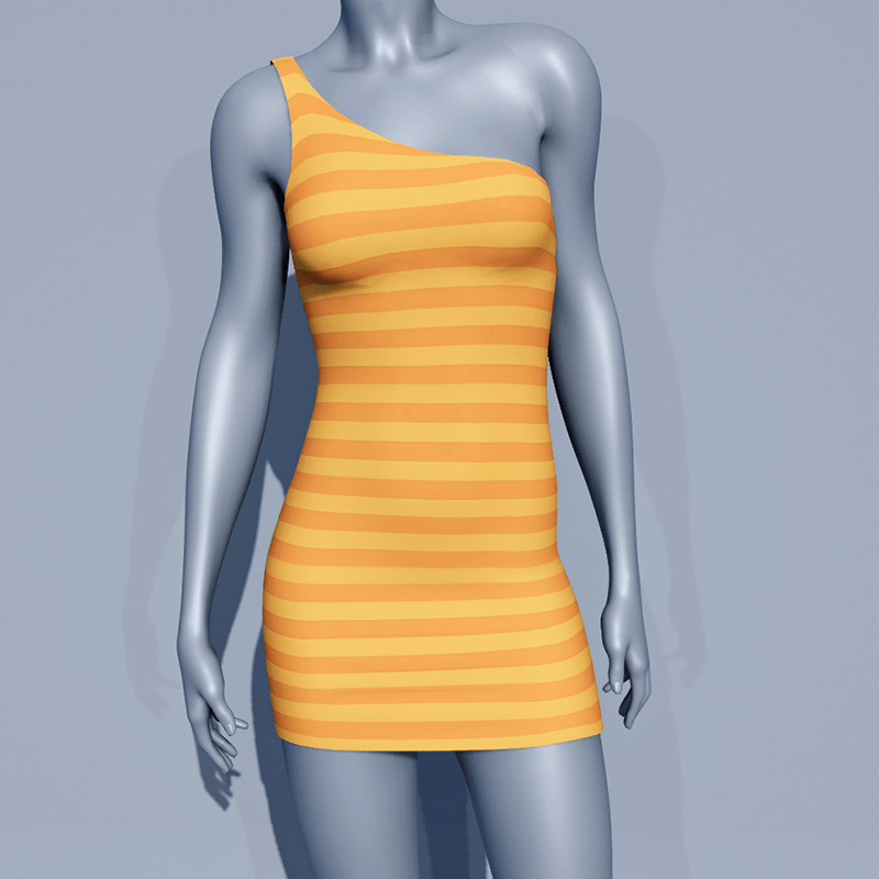 One Shoulder Striped Dress - Yellow