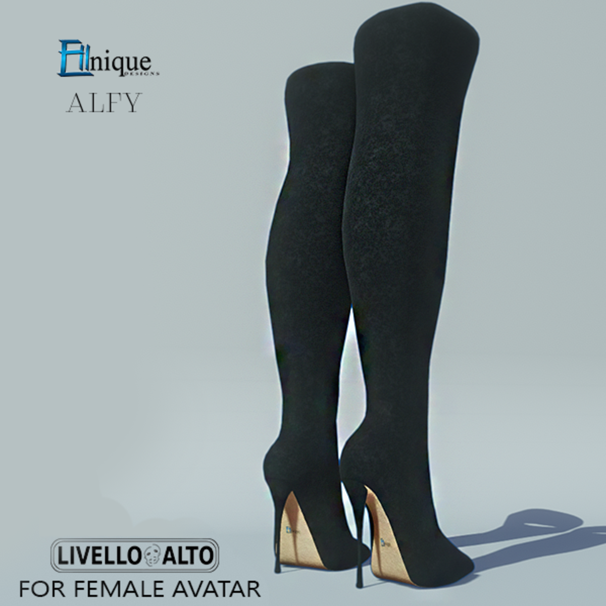 Alfy- Black Suede Thigh High Boots -for LIVELLO ALTO Female Avatar.