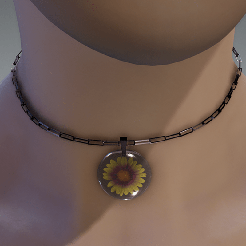 Yellow & violet resin daisy necklace