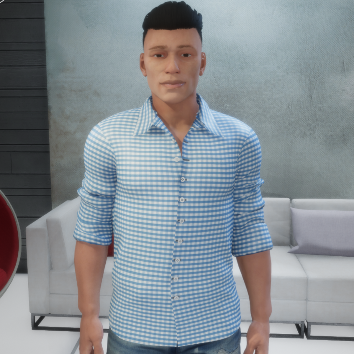 Blouse Rolled Up Sleeves - Blue White Checkered