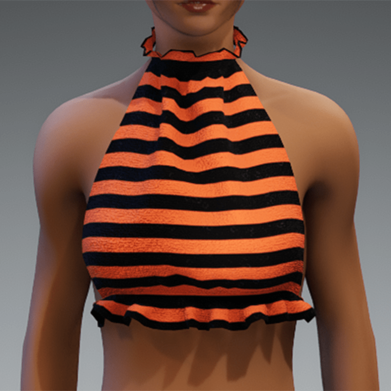 Orange and black striped ruffle halter top